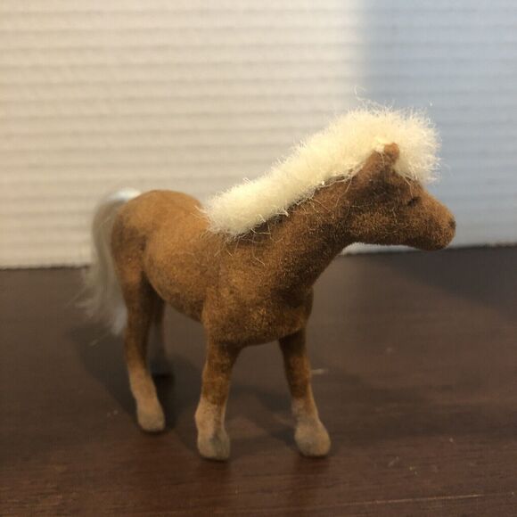 Flocked Plastic Toy Horse Brown Felted White Mane Soft Pony Figure Figurine 3” - Picture 3 of 10